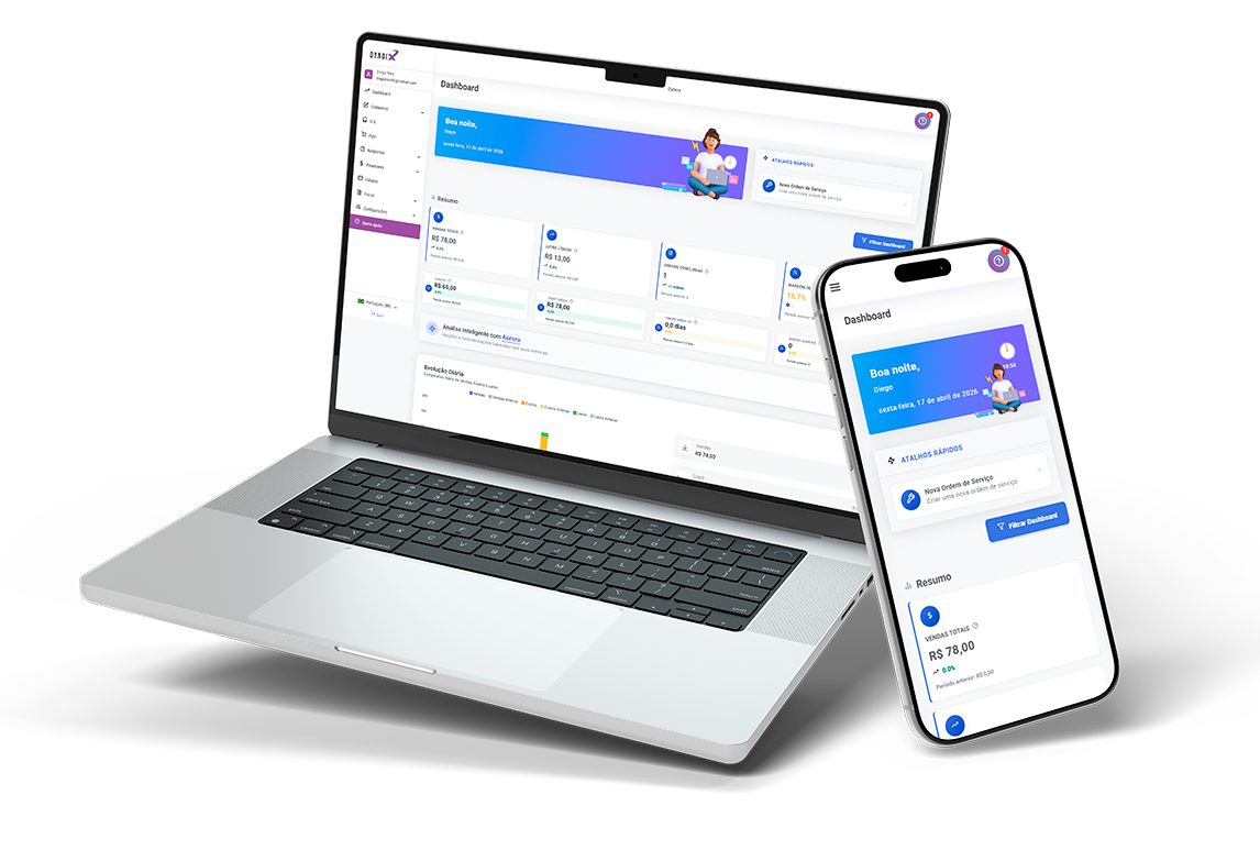 Sistema Dynoix em notebook e celular